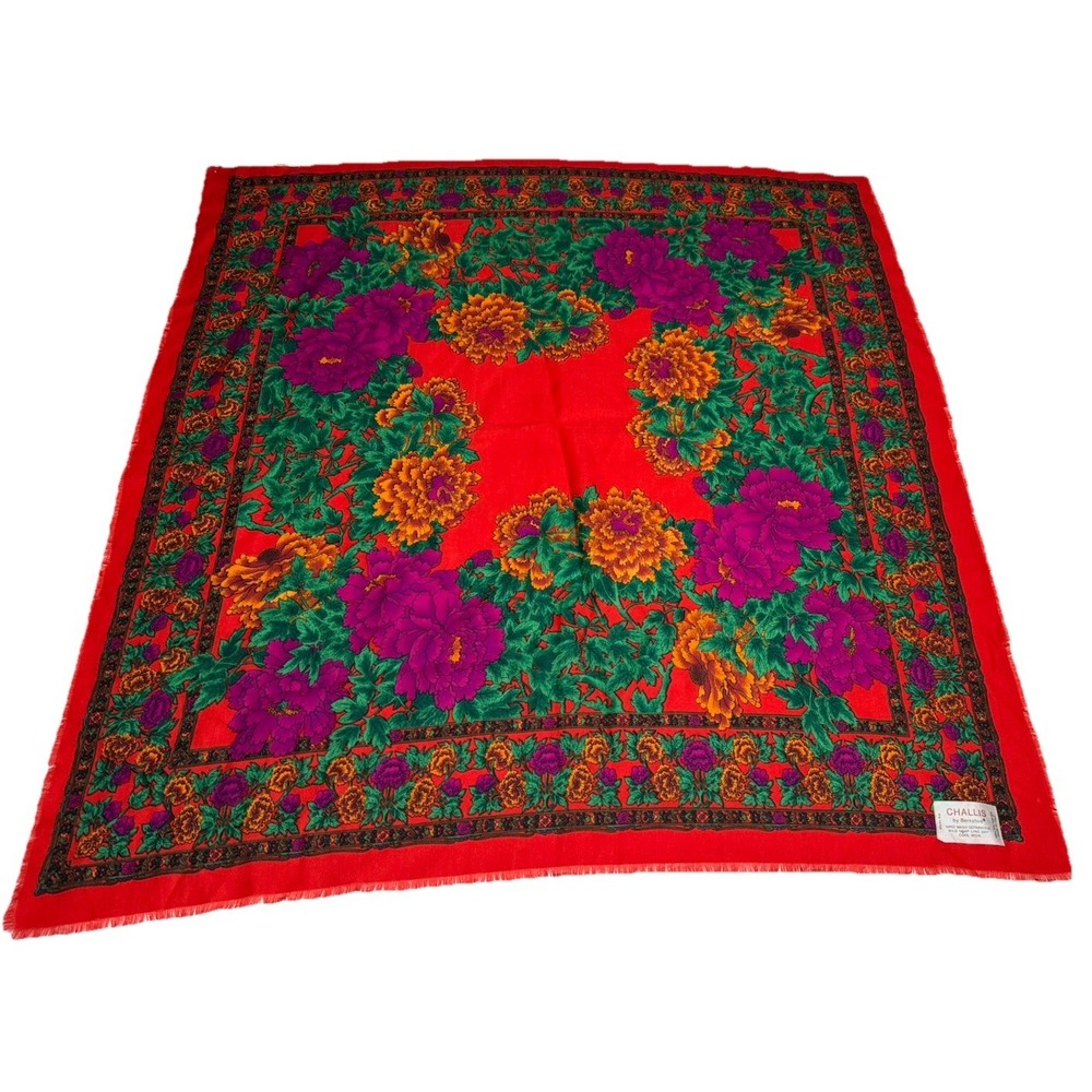 Challis by Berkshire 30"X30" Colorful Floral Peonies Scarf  Vintage